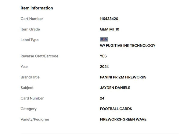 2024 Prizm-Jayden Daniels #24 Fireworks-Green Wave PSA 10