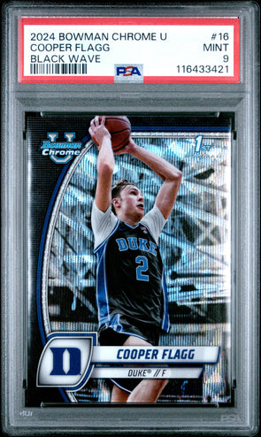 2024 Bowman Chrome University #16 Cooper Flagg Black Wave PSA 9