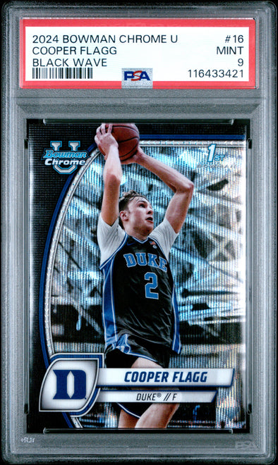 2024 Bowman Chrome University #16 Cooper Flagg Black Wave PSA 9