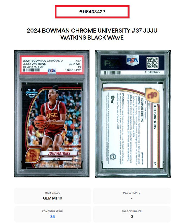 2024 Bowman Chrome University #37 JuJu Watkins Black Wave PSA 10