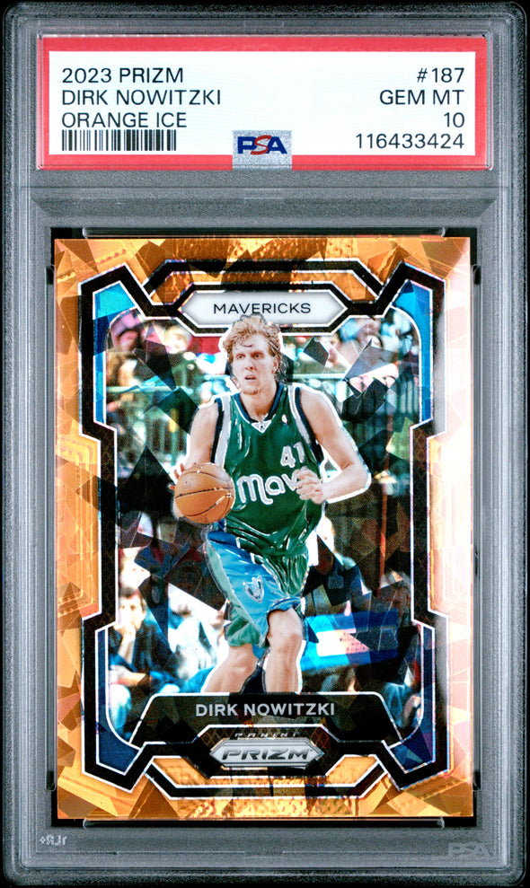 2023 Prizm # 187 Dirk Nowitzki Orange Ice PSA 10