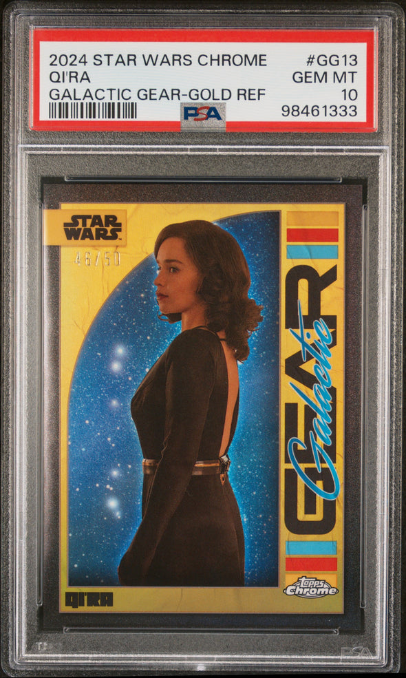 2024 Topps Chrome Star Wars QI'RA #GG13 Galactic Gear Gold Refractor PSA 10
