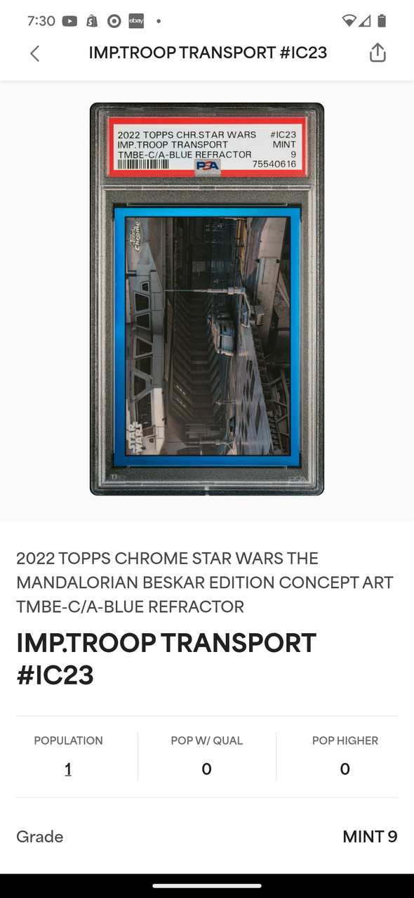 2022 Topps Chrome Star Wars Imp. Troop Transport Card # IC-23 PSA 9