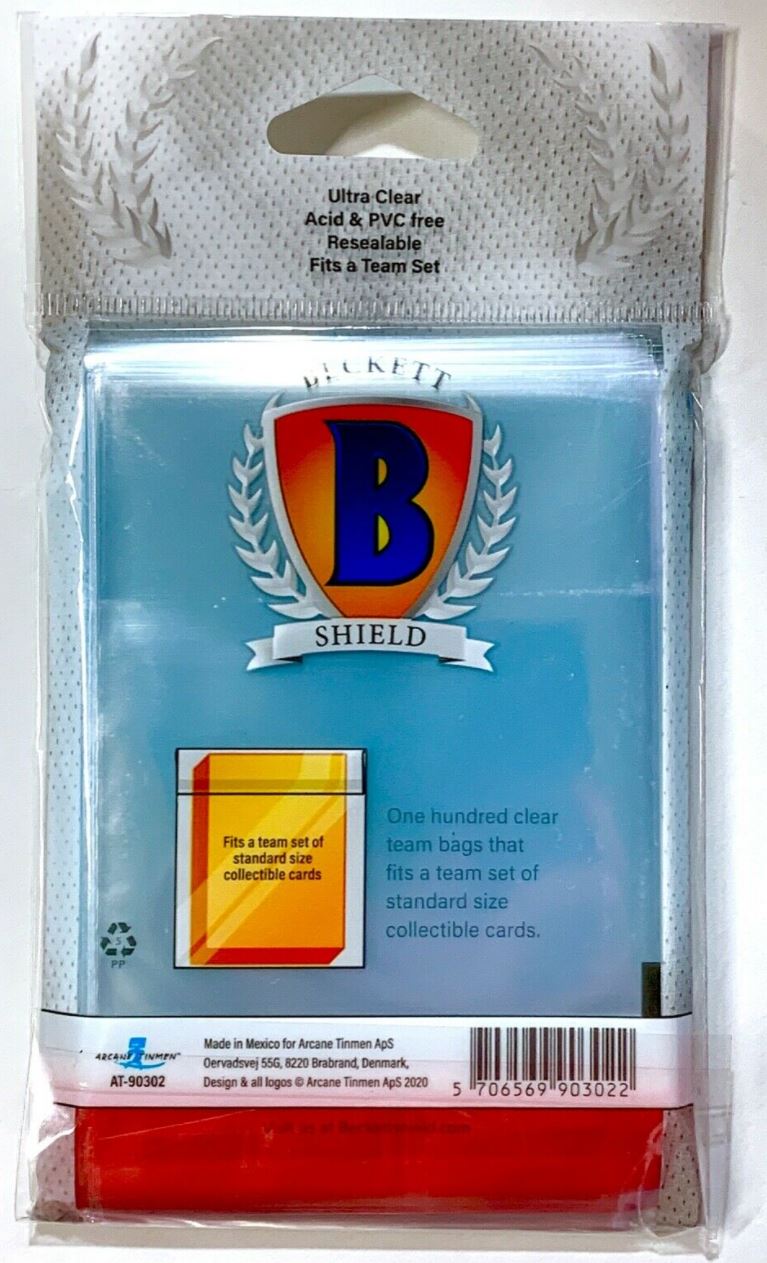 BECKETT SHIELD - RESEALABLE TEAM BAGS - Ultra Clear - Pack of 100 JB's Sports Cards BECKETT SHIELD - RESEALABLE TEAM BAGS - Ultra Clear - Pack of 100 JB's Sports Cards